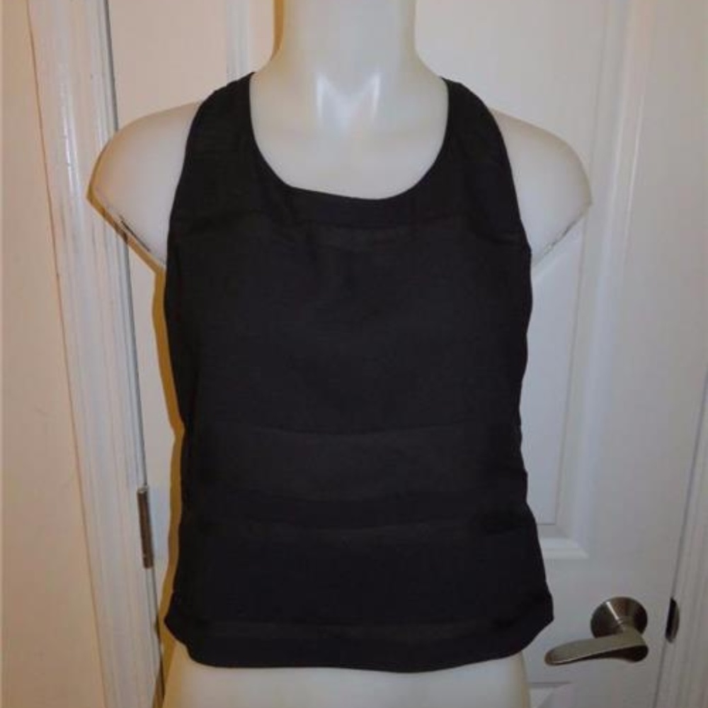 PARKER Black Striped Silk Cropped Racerback Tank Top